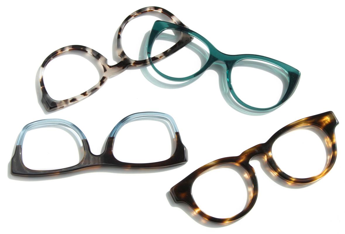 Four glasses frame-fronts in various colors