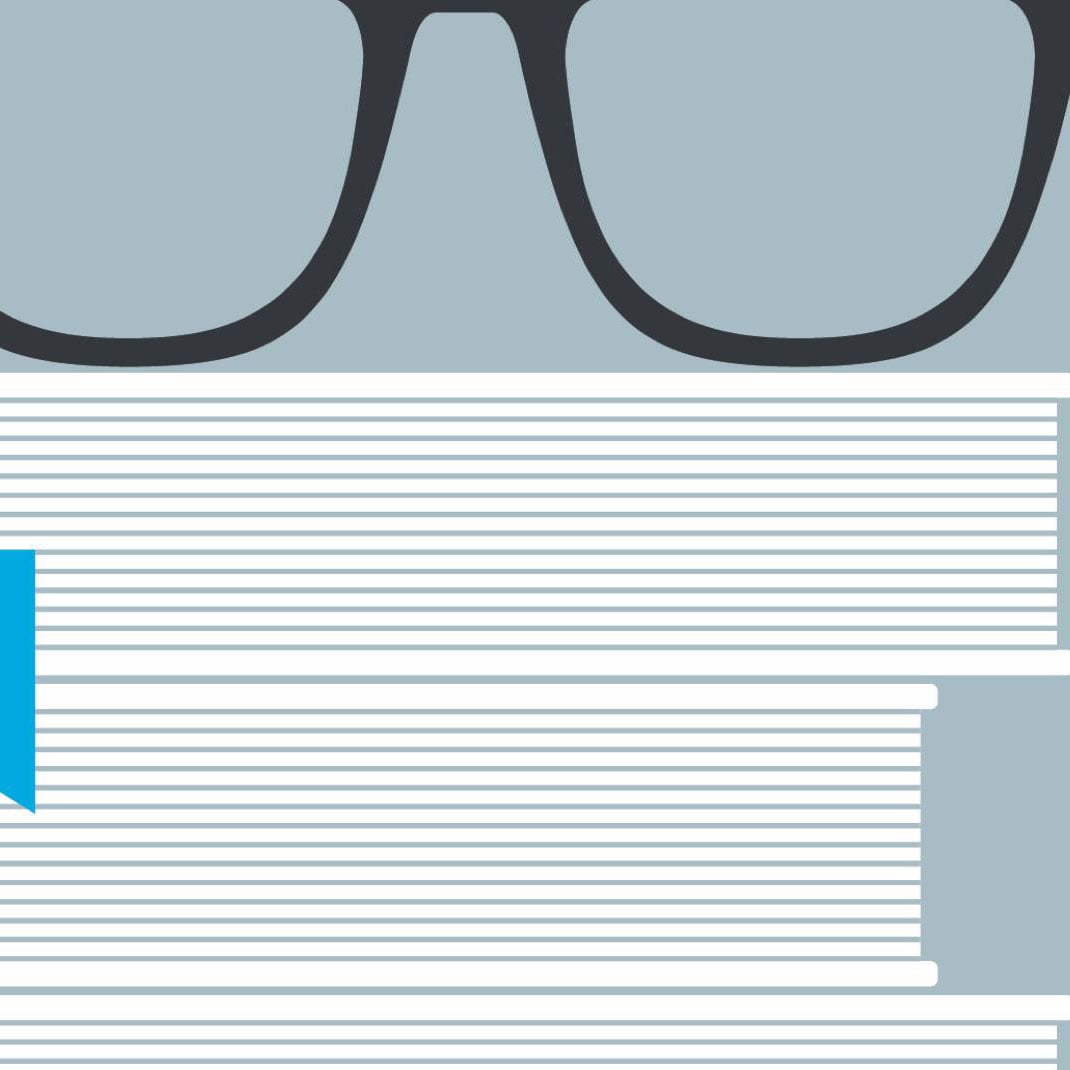 Illustration of glasses on a stack of books