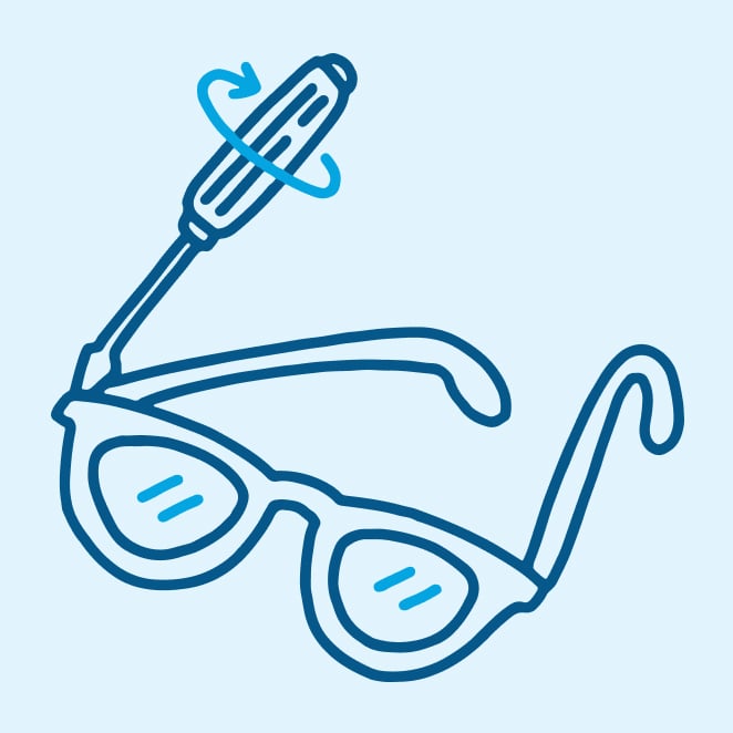 Illustration of screwdriver tightening glasses screws