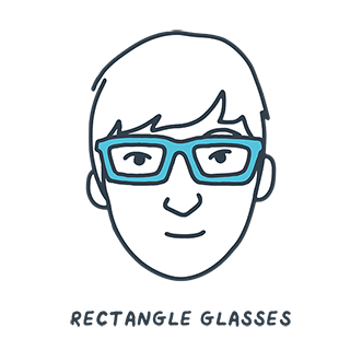 An oval face wearing different styles of glasses