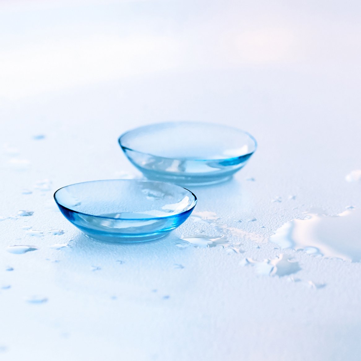 Close-up image of contact lenses that have gotten wet