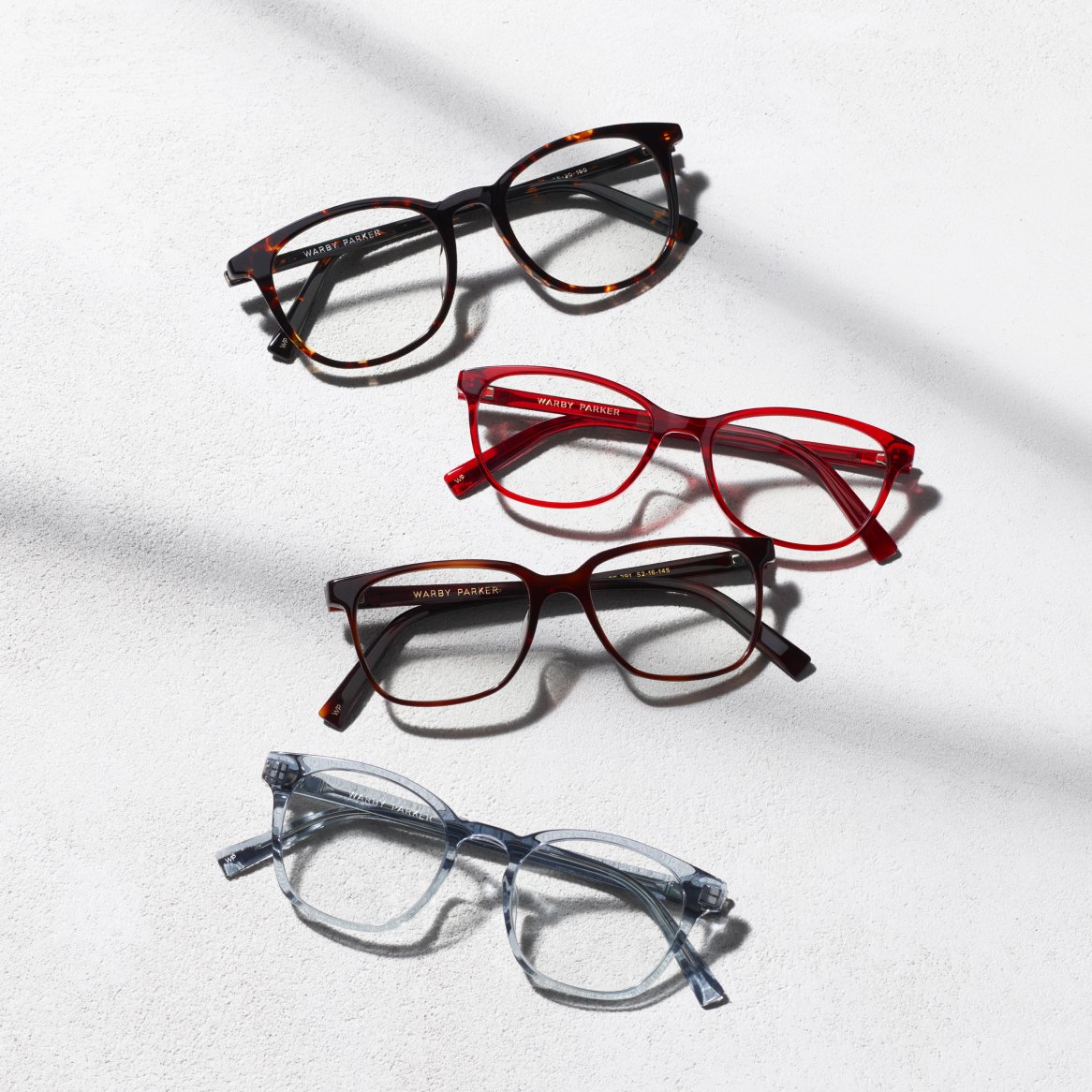 Several different styles of glasses frames