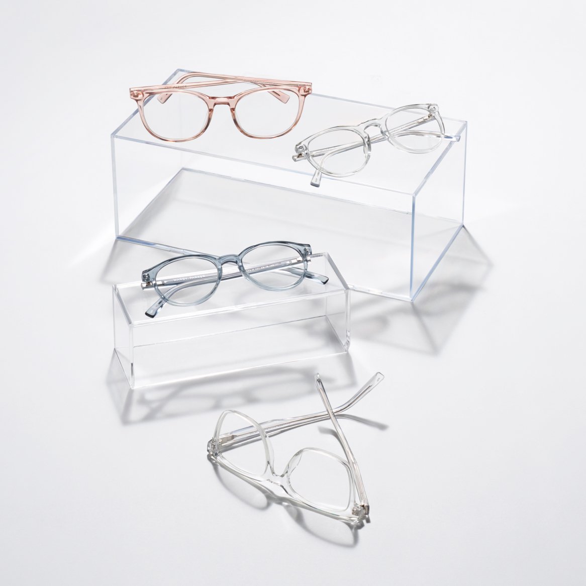 A display of multiple pairs of eyeglasses