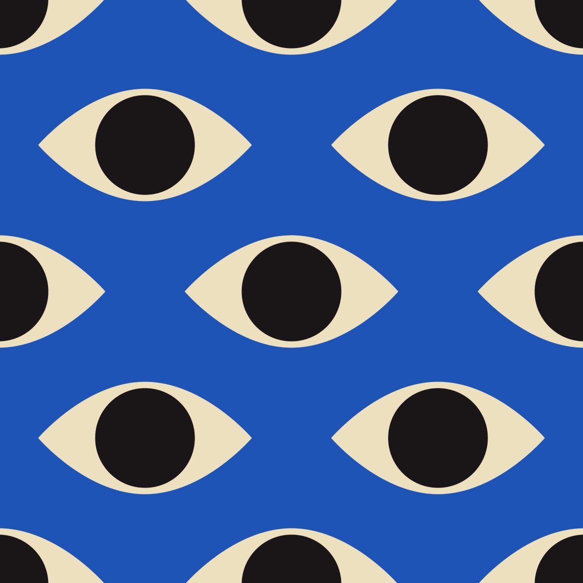 Artwork showing a compilation of eyes on a blue background