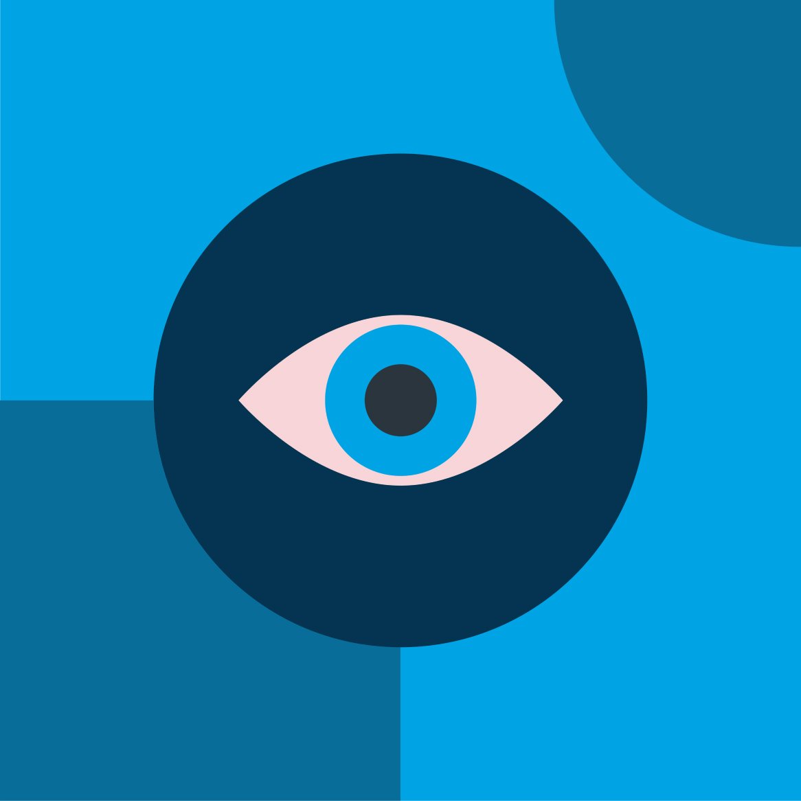 Artwork including an illustration of a dry eye on a blue background
