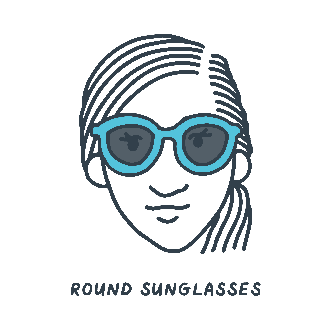 A diamond-shaped face wearing different styles of sunglasses
