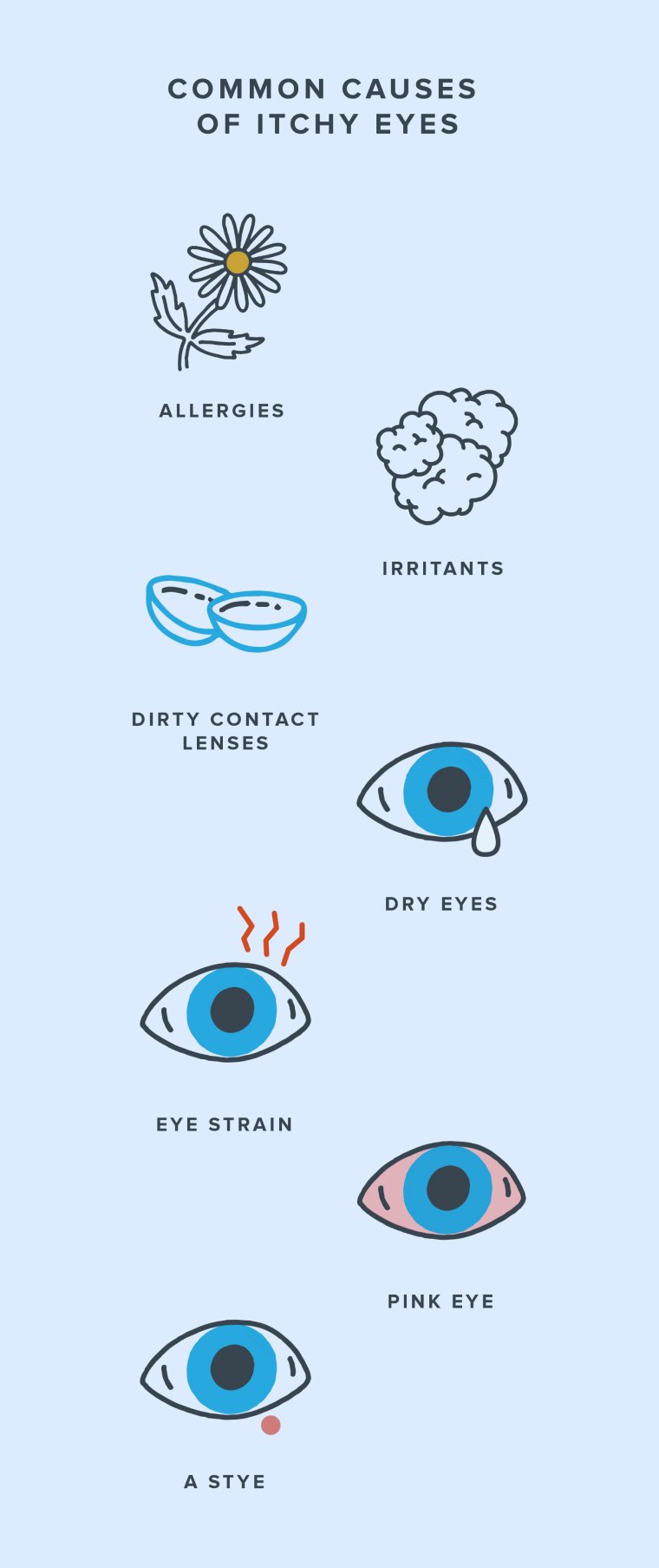 Infographic showing common causes of itchy eyes