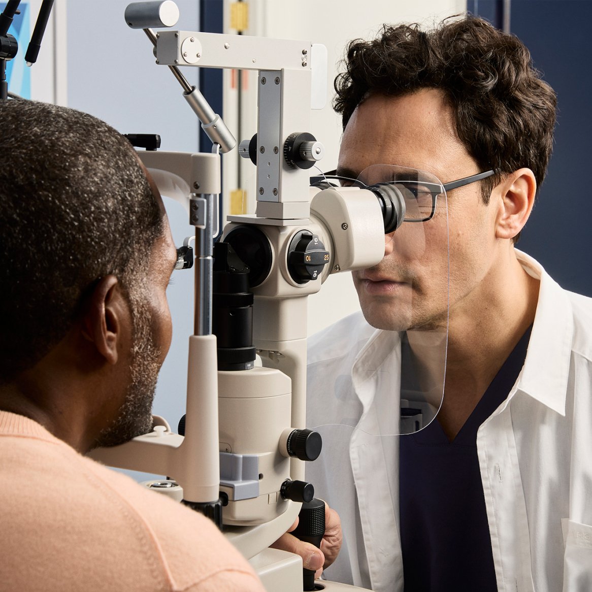 A patient at an eye exam