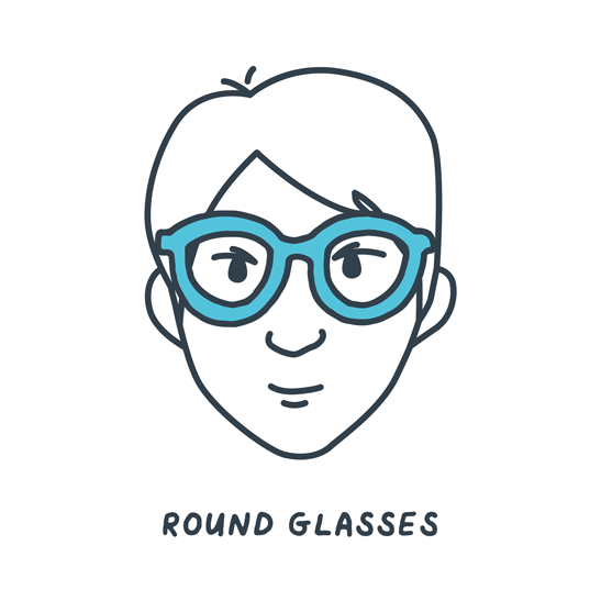 A triangle-shaped face wearing different styles of glasses