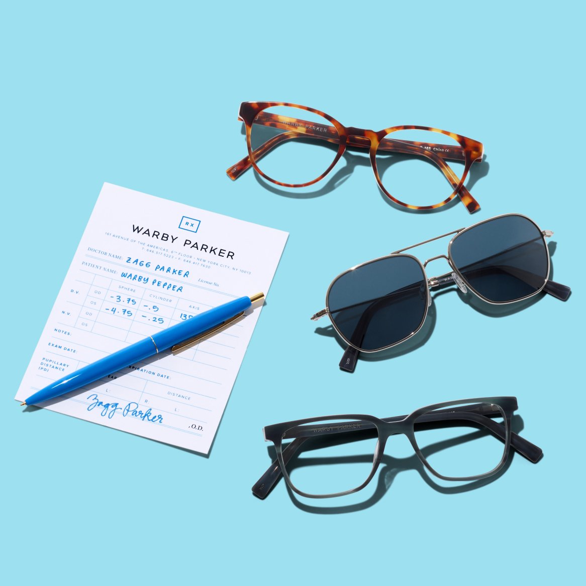 image of a pair of eyeglasses and sunglasses with a written prescription