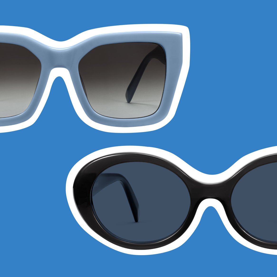Two pairs of popular 80s-style sunglasses